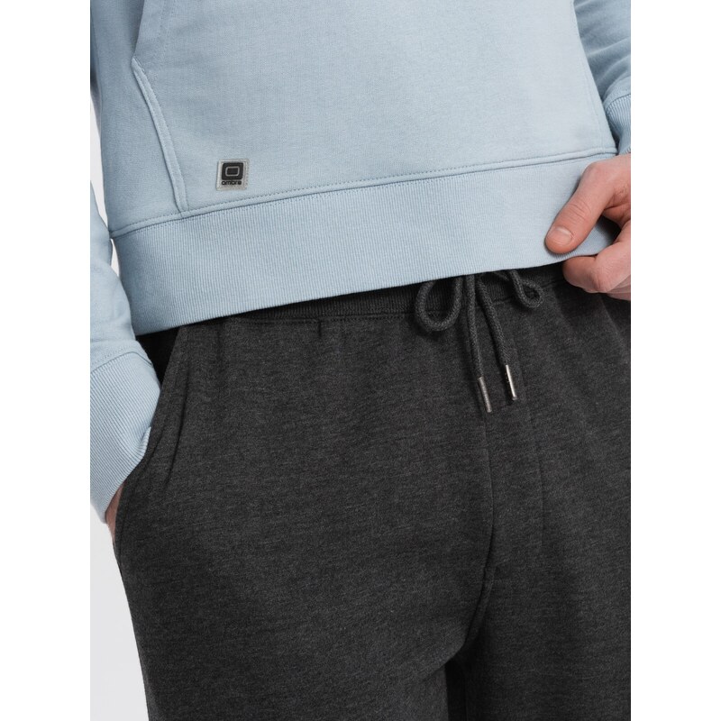 Ombre Clothing Pánské tepláky s prošíváním a zipem na nohavicích - grafitový melír V2 OM-PASK-0147