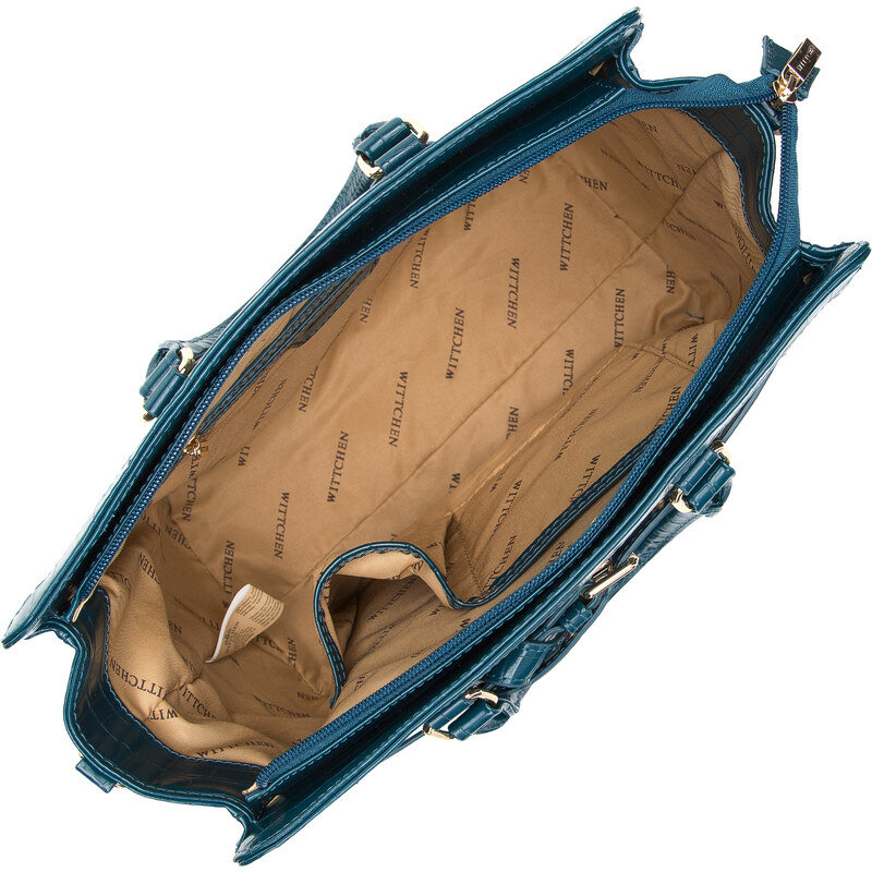 Dámská kabelka z ekologické kůže s ozdobným popruhem Wittchen, tmavě tyrkysová, ekologická kůže