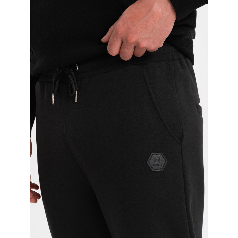Ombre Clothing Pánské tepláky s prošíváním na nohavicích - černé V1 OM-PASK-0128