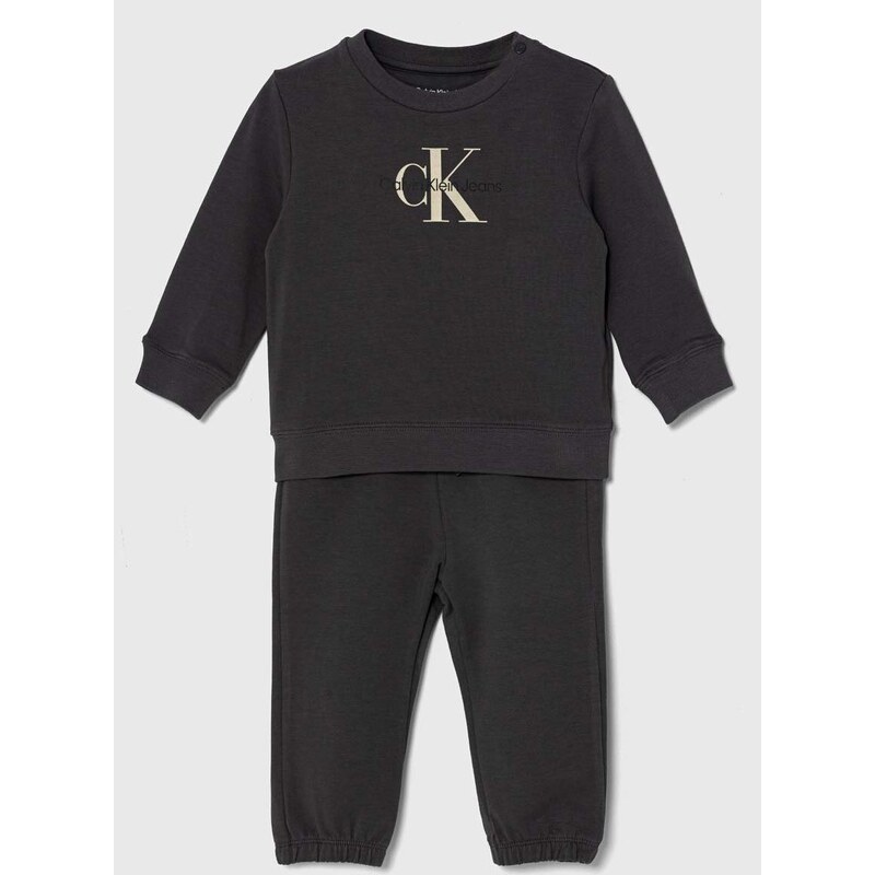 Dětská tepláková souprava Calvin Klein Jeans šedá barva
