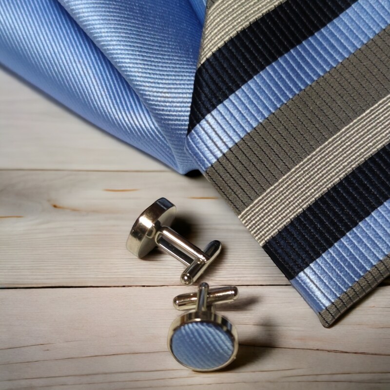 Beytnur Modrý set kravaty, kapesníčku a knoflíčků