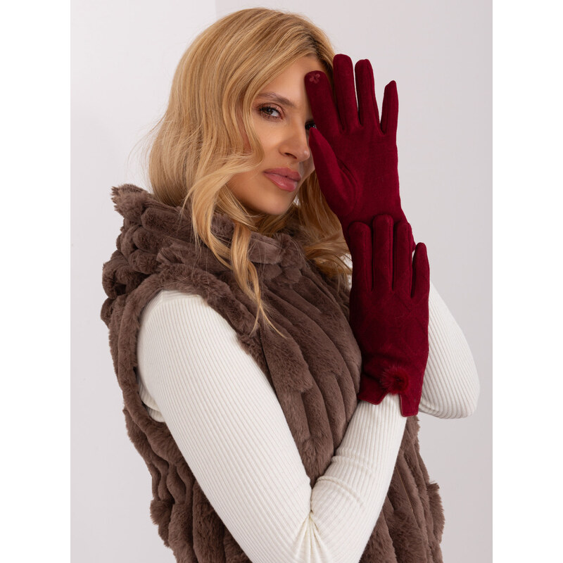 Fashionhunters Vínové zimní rukavice s výřezem