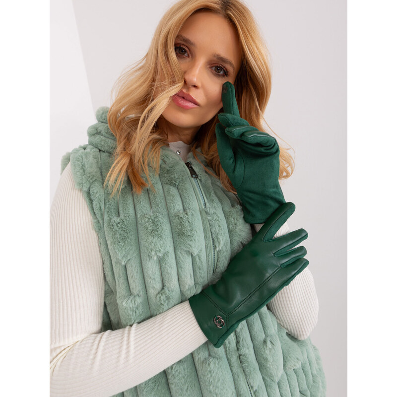 Fashionhunters Tmavě zelené zateplené dámské rukavice