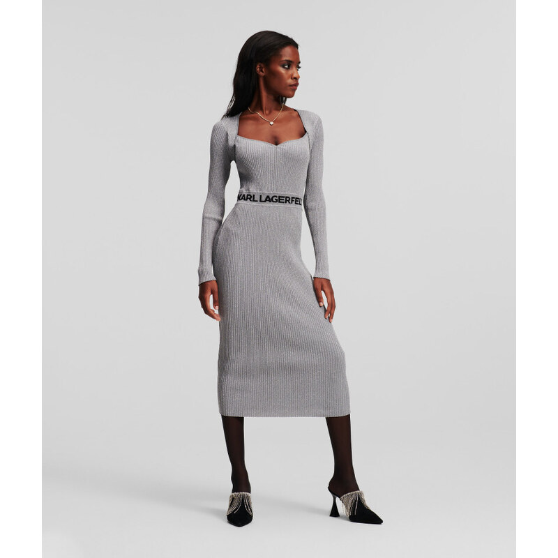 ŠATY KARL LAGERFELD LSLV LUREX LOGO KNIT DRESS