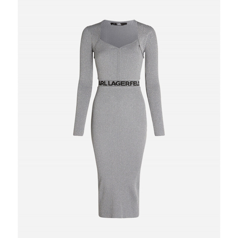 ŠATY KARL LAGERFELD LSLV LUREX LOGO KNIT DRESS