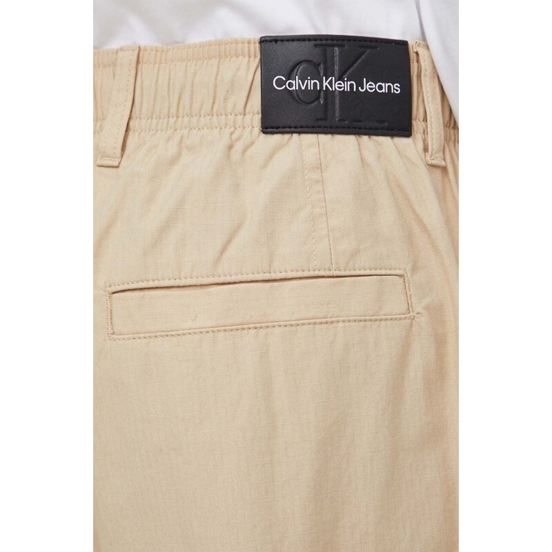 Bavlněné kalhoty Calvin Klein Jeans béžová barva, ve střihu cargo