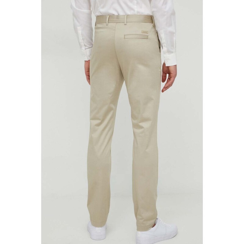Kalhoty Calvin Klein pánské, béžová barva, ve střihu chinos