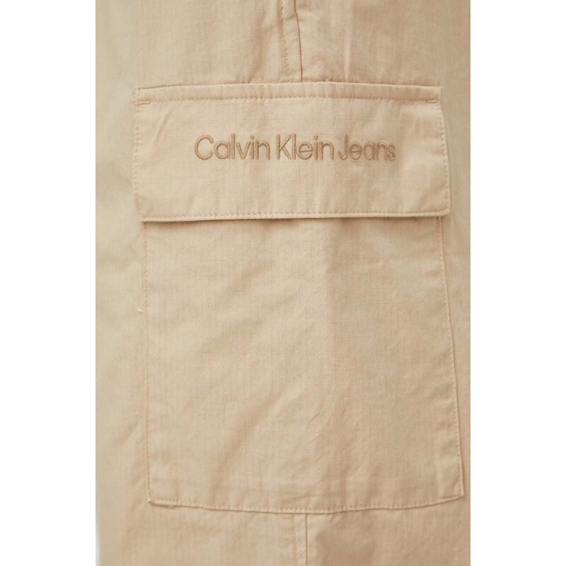 Bavlněné kalhoty Calvin Klein Jeans béžová barva, ve střihu cargo