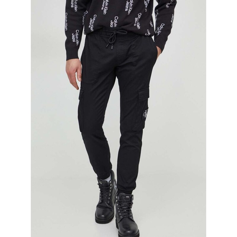 Kalhoty Calvin Klein Jeans pánské, černá barva, ve střihu cargo