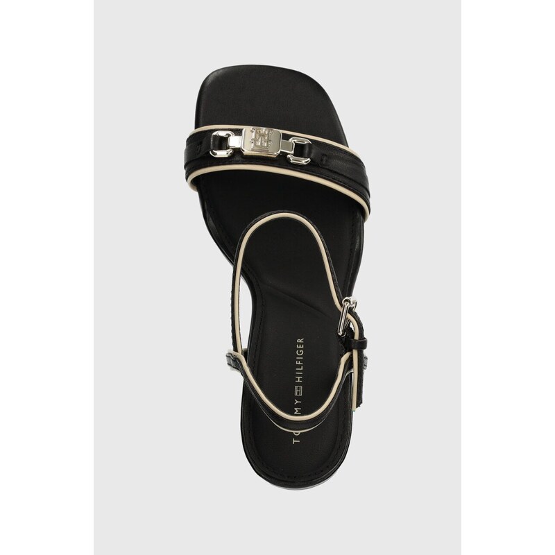 Kožené sandály Tommy Hilfiger TH HARDWARE HEELED SANDAL černá barva, FW0FW07796