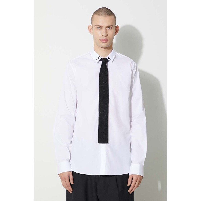 Košile Neil Barrett SLIM BOLT COLLAR DETAIL pánská, bílá barva, slim, s klasickým límcem, NBV6CM170C.V000S.100