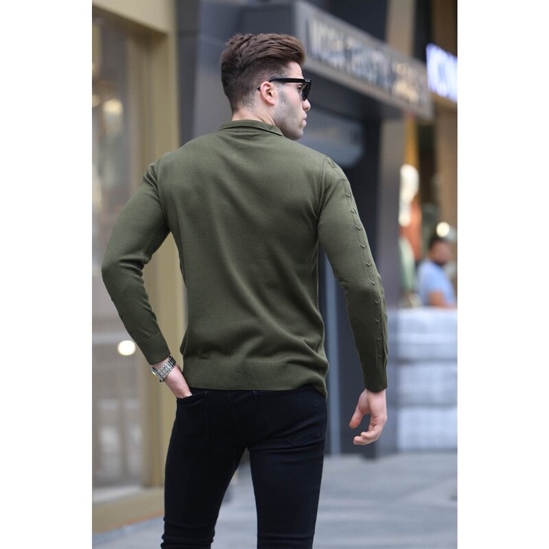 Madmext Khaki Zipper Detailed Knitwear Sweater 5606