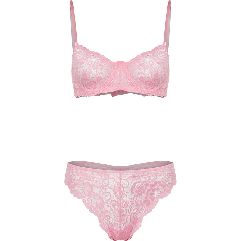 Trendyol Pink Lace Underwire Capless Knitted Lingerie Set