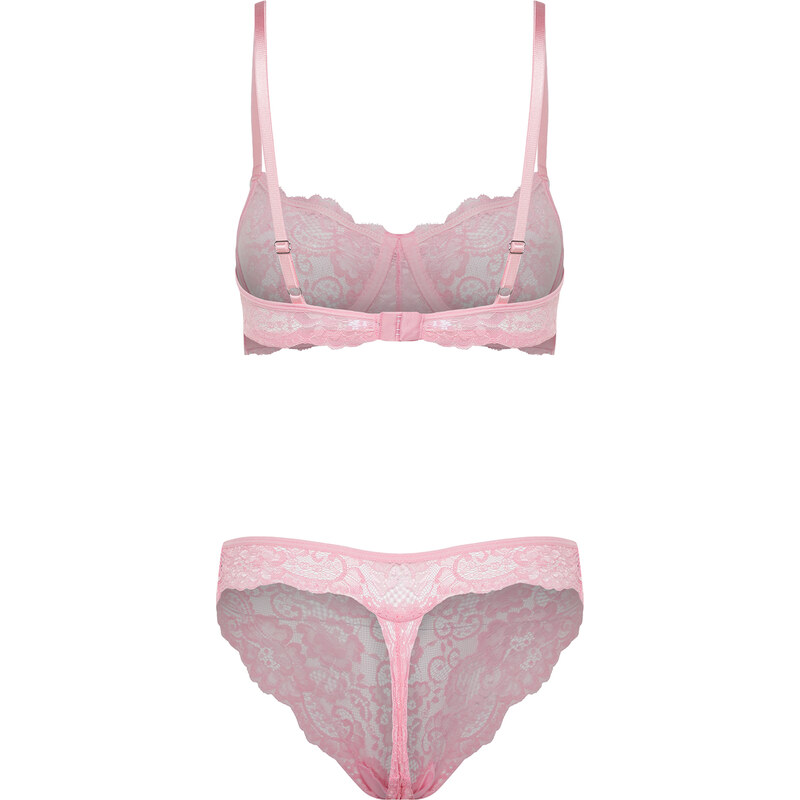 Trendyol Pink Lace Underwire Capless Knitted Lingerie Set