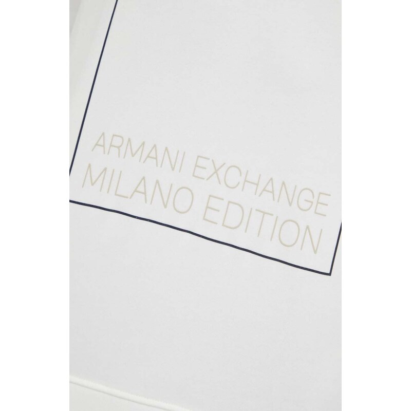 Bavlněná mikina Armani Exchange pánská, bílá barva, s potiskem, 3DZMHH ZJGGZ