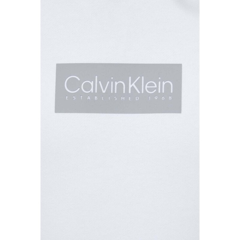 Bavlněná mikina Calvin Klein pánská, bílá barva, s kapucí, s aplikací