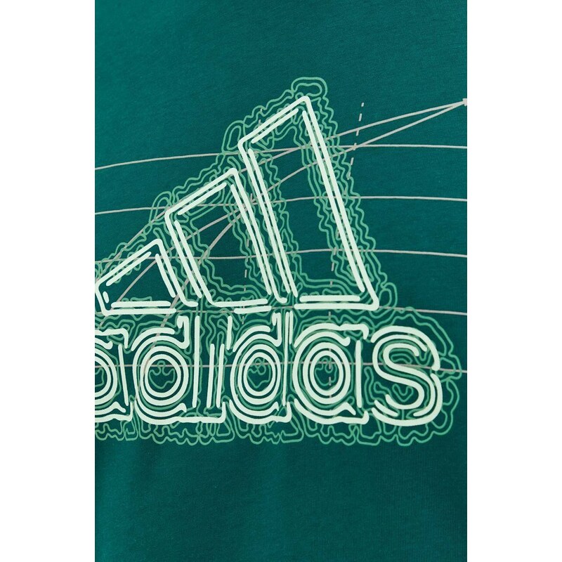 Bavlněné tričko adidas zelená barva, s potiskem, IN6262