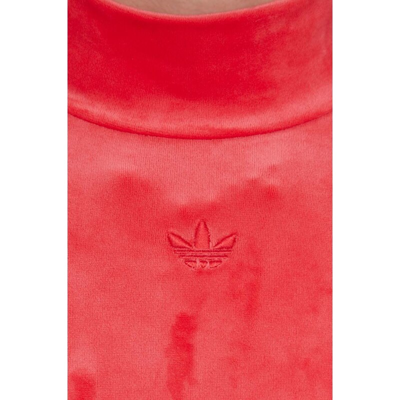 Velurové tričko s dlouhým rukávem adidas Originals červená barva, s pologolfem, IT7564