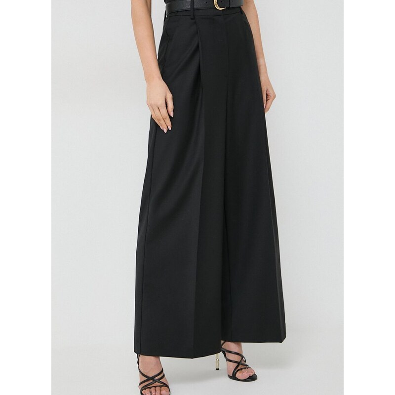 Kalhoty s příměsí vlny Ivy Oak černá barva, široké, high waist