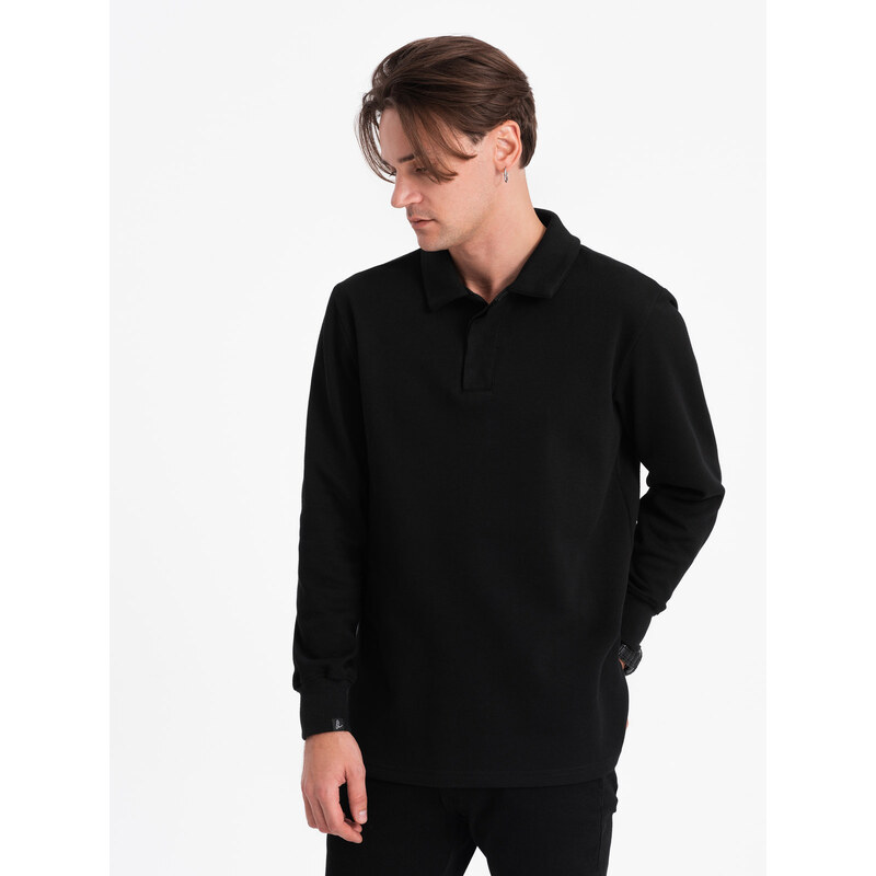 Ombre Men's structured knit polo collar sweatshirt - black