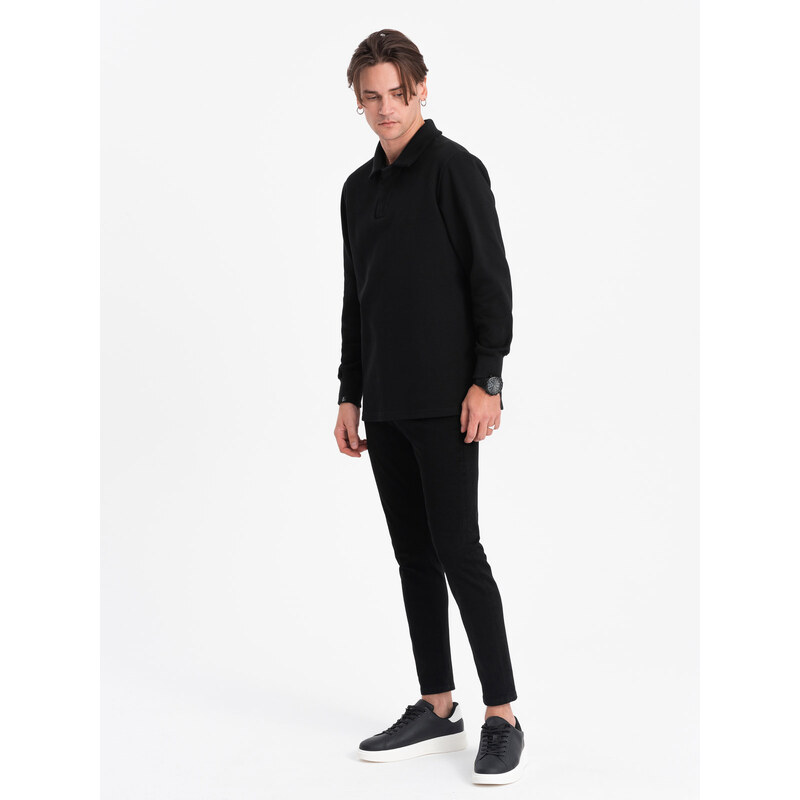 Ombre Men's structured knit polo collar sweatshirt - black
