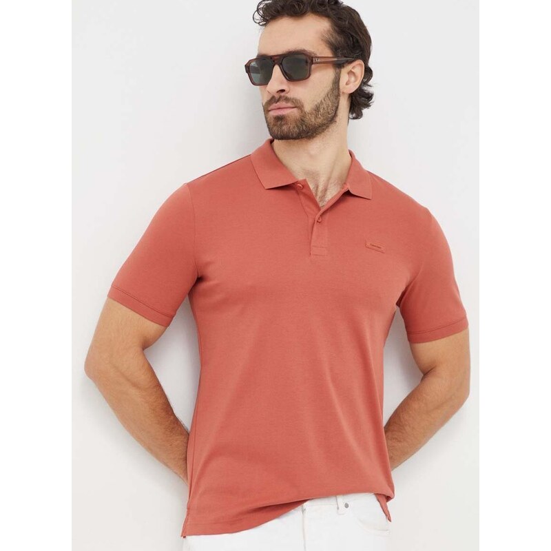 Bavlněné polo tričko Calvin Klein oranžová barva
