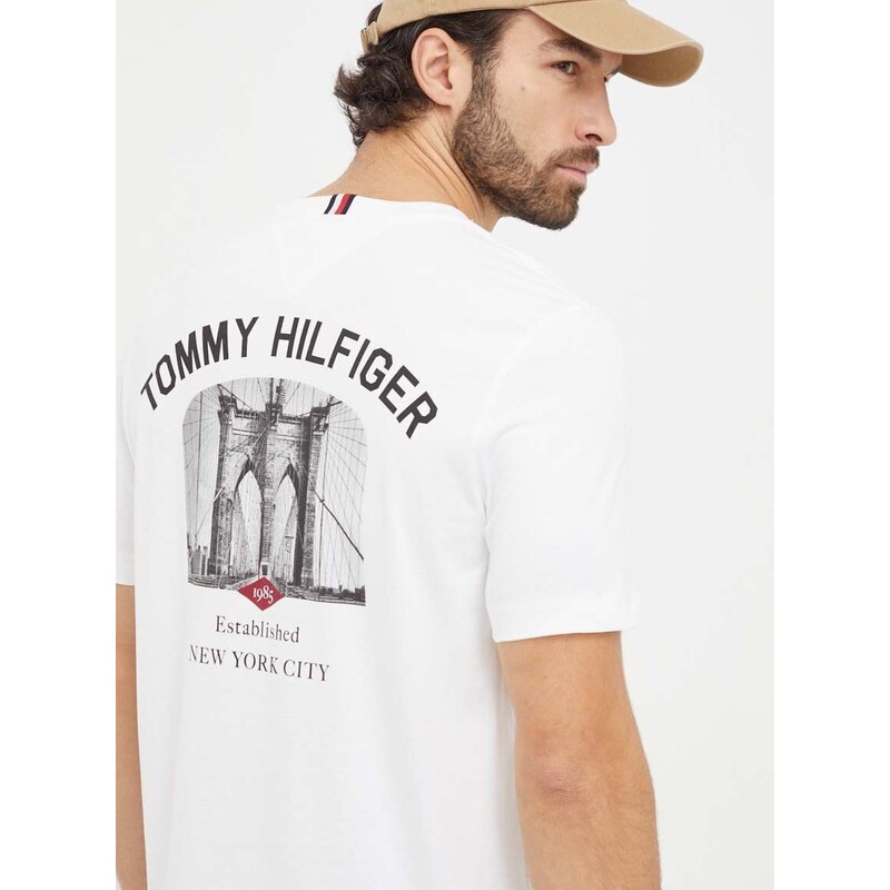 Bavlněné tričko Tommy Hilfiger bílá barva, s potiskem