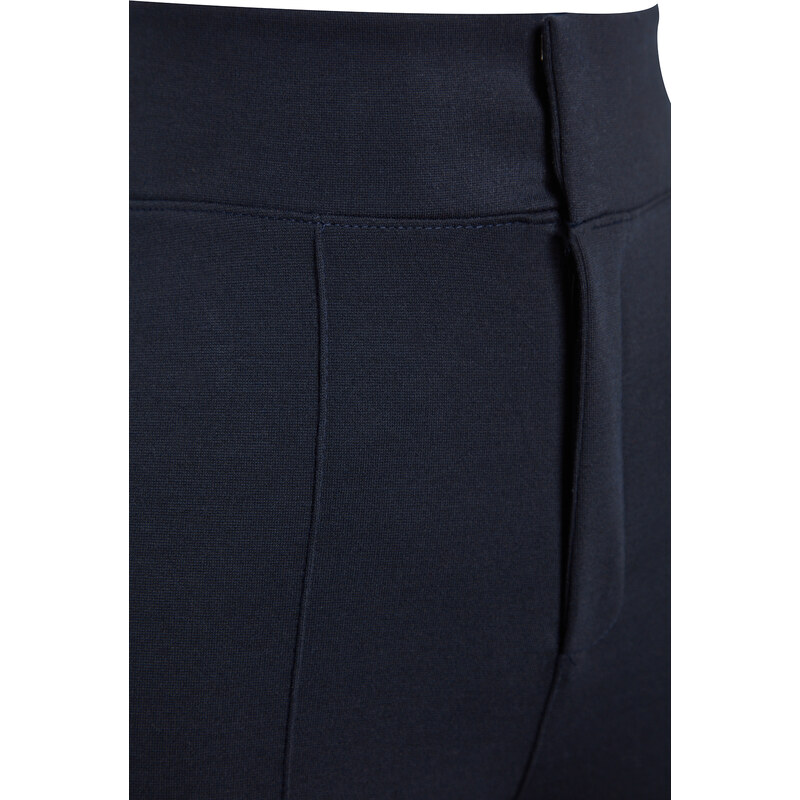 Trendyol Navy Blue Kompaktní žebrovaný elastický pas s vysokým pasem Slim Fit Tlusté pletené kalhoty