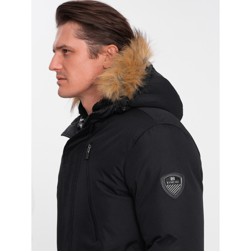 Ombre Alaskan men's winter jacket with detachable fur from the hood - black