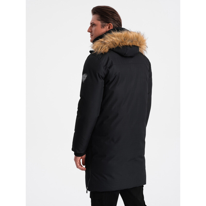 Ombre Alaskan men's winter jacket with detachable fur from the hood - black