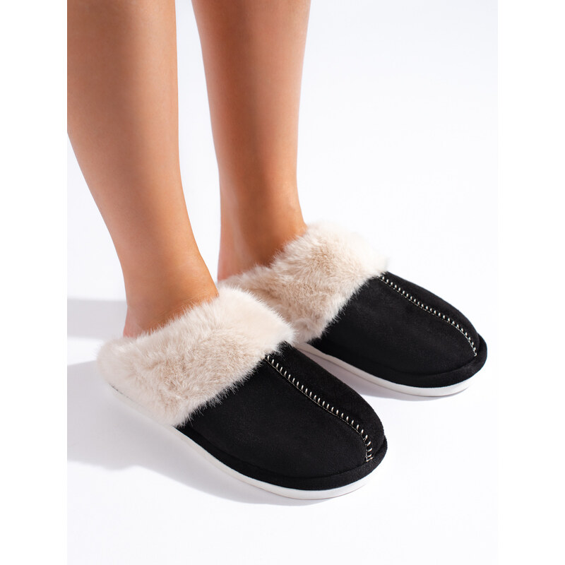 Women's fur slippers black Shelvt