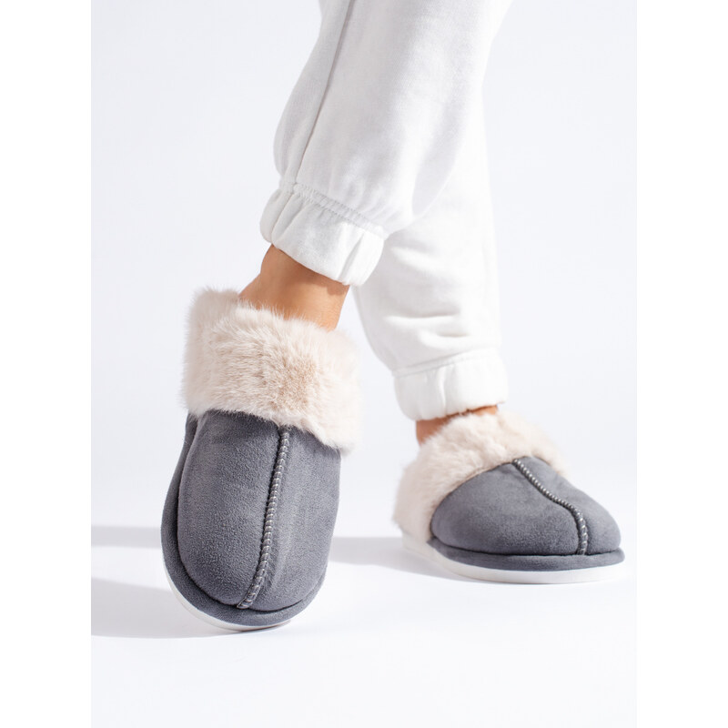 Women's grey fur slippers Shelvt