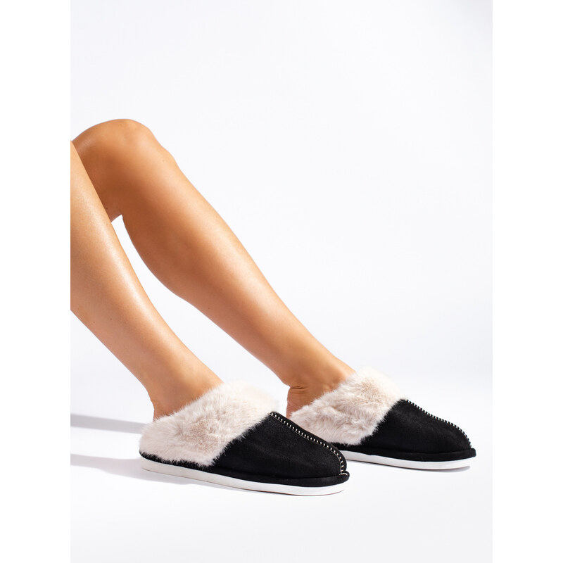 Women's fur slippers black Shelvt