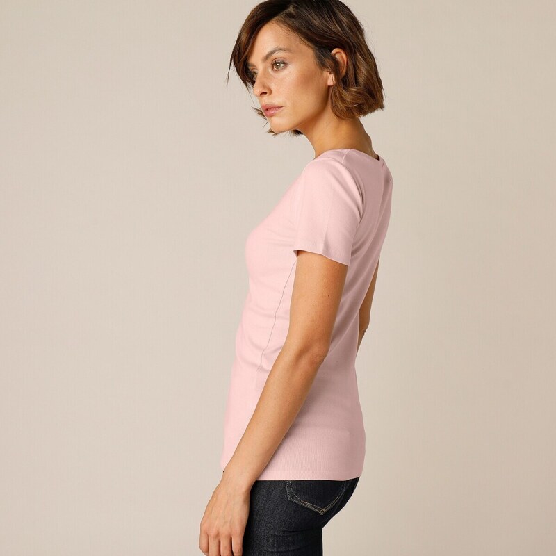 Blancheporte Jednobarevné tričko s krátkými rukávy, bio bavlna růžová pudrová 42/44