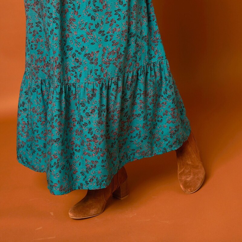 Blancheporte Dlouhé šaty s volánovým spodním lemem smaragdová 42