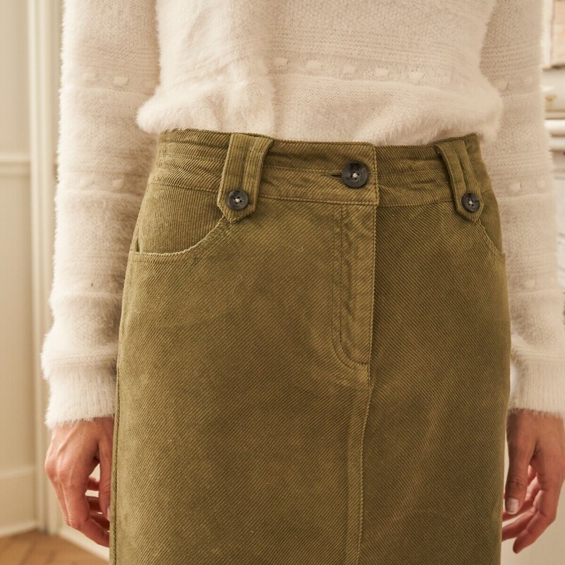 Blancheporte Rozšířená manšestrová sukně mechově zelená 40