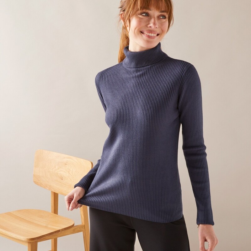 Blancheporte Žebrovaný pulovr s rolákem námořnická modrá 50
