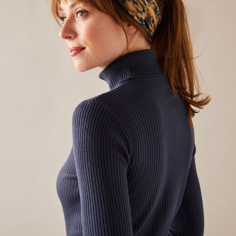 Blancheporte Žebrovaný pulovr s rolákem námořnická modrá 50