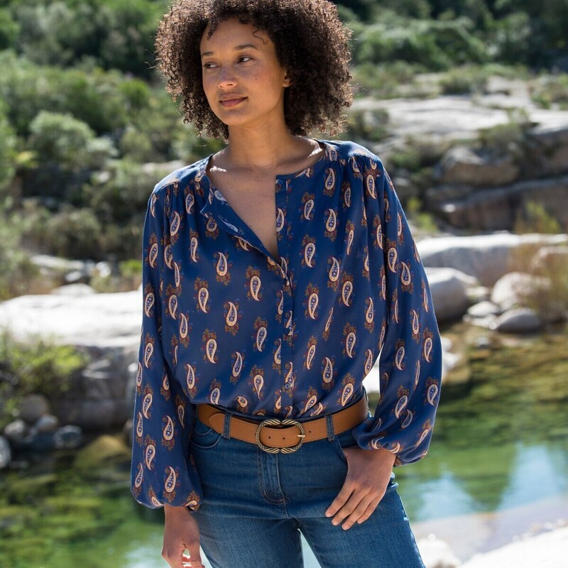 Blancheporte Košilová halenka s knoflíčky a potiskem indigo/režná 88647069