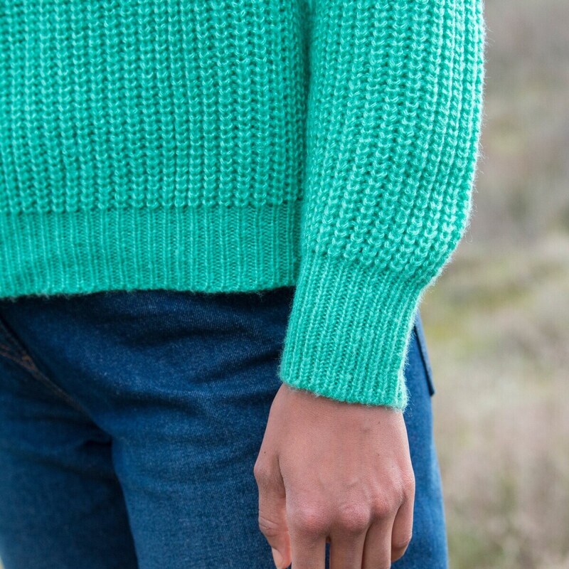 Blancheporte Volný pulovr s výstřihem do "V" mohérový na dotek smaragdová 58