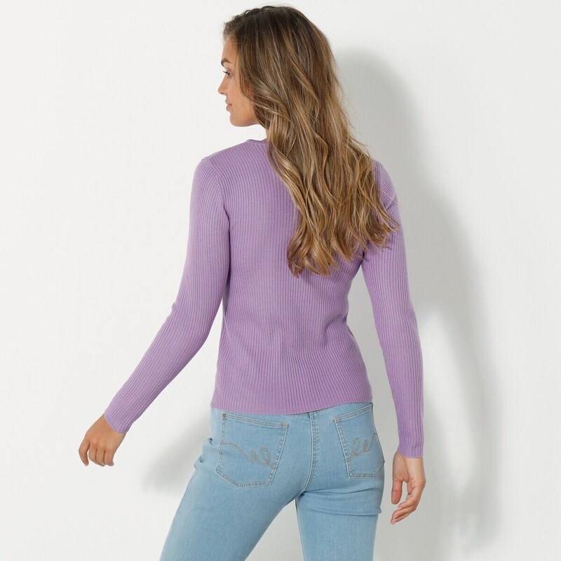 Blancheporte Žebrovaný pulovr s výstřihem do "V" lila 50