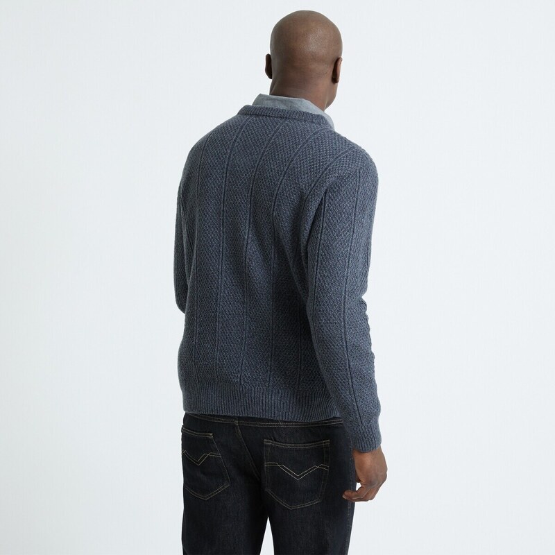 Blancheporte Irský pulovr s výstřihem do "V" antracitová 107/116 (XL)