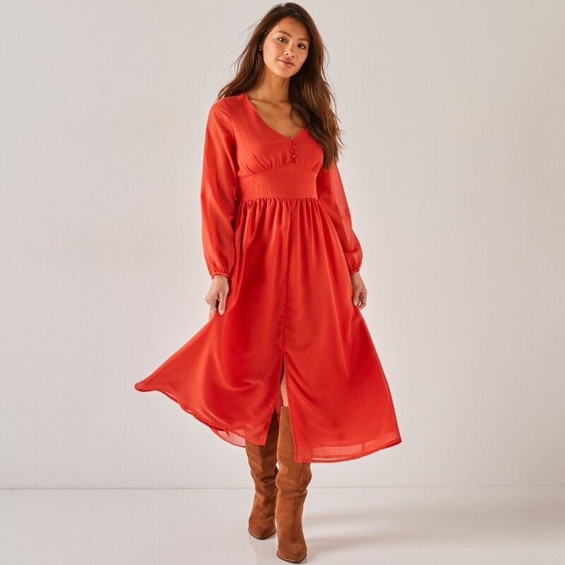 Blancheporte Jednobarevné rozšířené šaty pro malou postavu oranžová 44