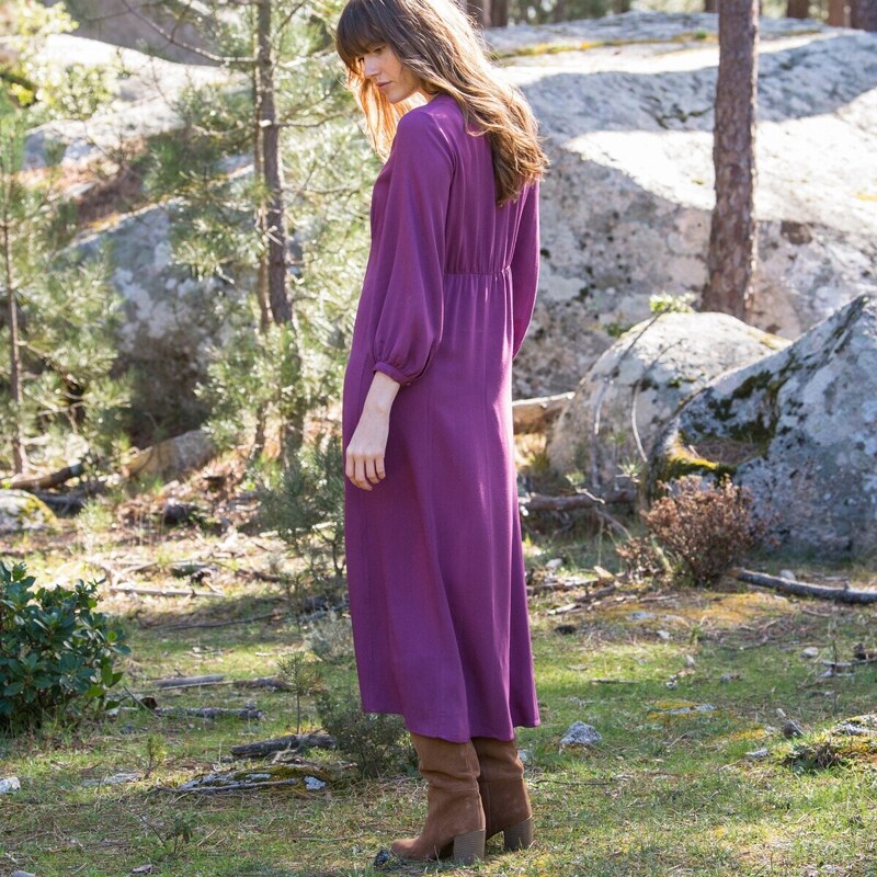 Blancheporte Jednobarevné šaty se 3/4 rukávy purpurová 52
