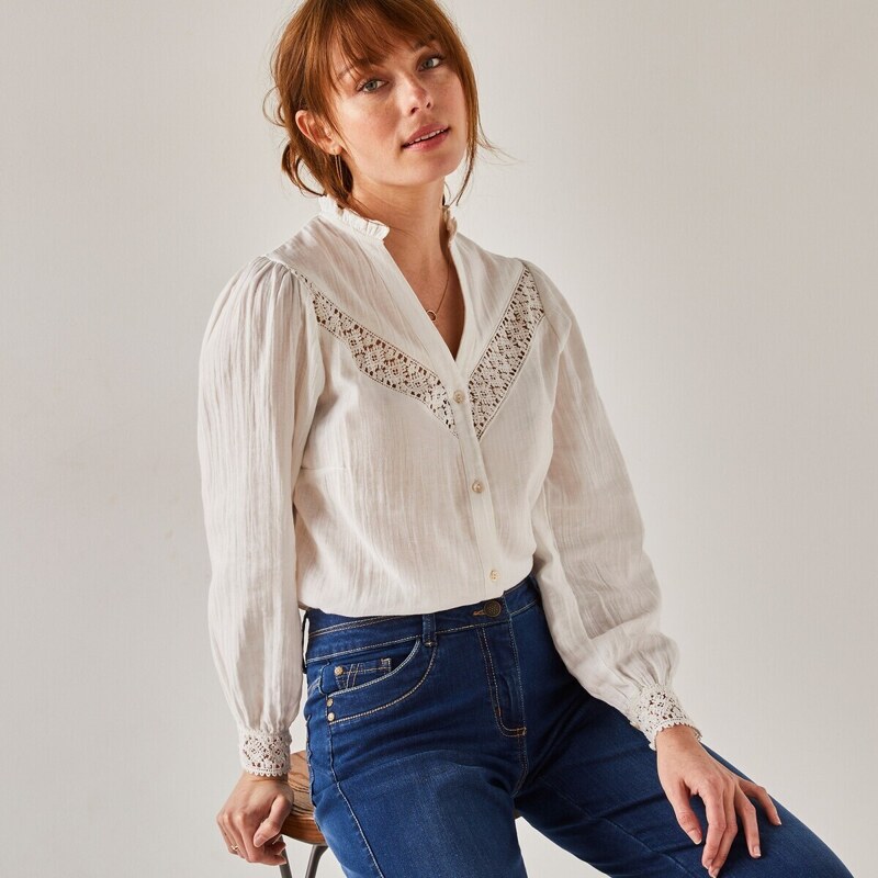 Blancheporte Halenka na knoflíčky s macramé bílá