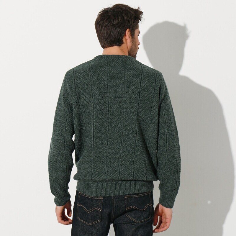 Blancheporte Irský pulovr s výstřihem do "V" khaki melír 87/96 (M)