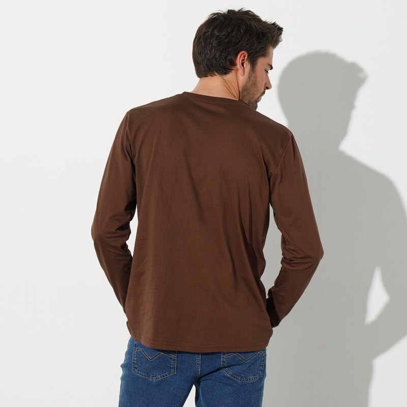 Blancheporte Sada 3 triček s kulatým výstřihem a dlouhými rukávy čokol.+rezavá+šedá 157/166 (6XL)