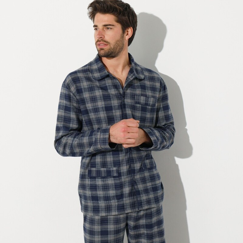 Blancheporte Kostkované flanelové pyžamo šedá 107/116 (XL)