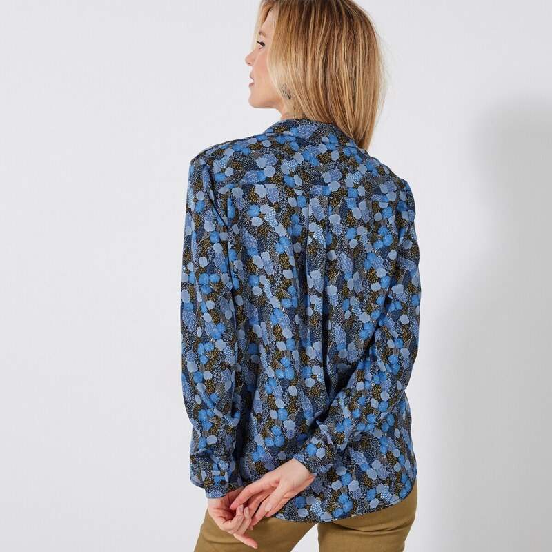 Blancheporte Košilová halenka s minimalistickým vzorem z recyklovaného polyesteru černá/modrá 40