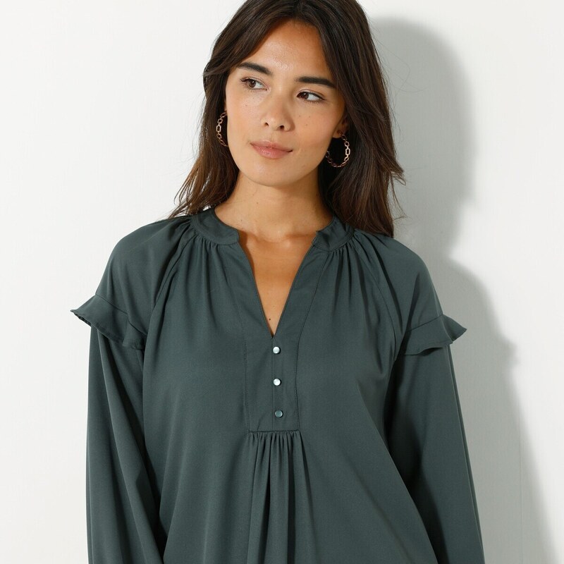Blancheporte Jednobarevné rovné šaty z recyklovaného polyesteru (1) khaki 42